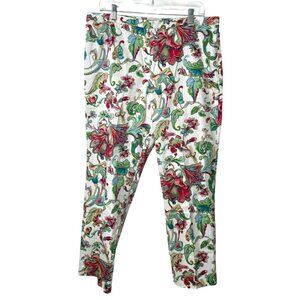 Lauren Ralph Lauren Womens Floral Pants Size 14 Stretch Cotton White Green Red